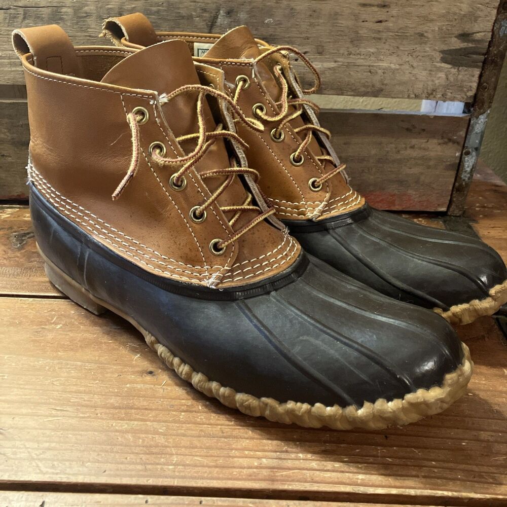L.L. BEAN Bean Boots 12 Narrow Brown Leather Rubber Duck Boots USA Waterproof